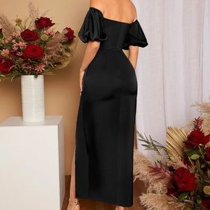 Swivel front thigh bare bridesmaid dress with satin opening